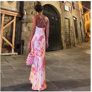Rat & Boa Ariel Tie Dye Silk Maxi Slip Dress Size S Pink Orange Fairy Prom Party